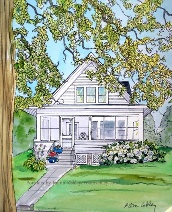 White Cottage Watercolor Portrait
