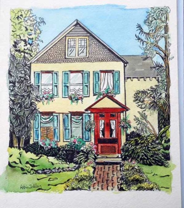 Ink & Watercolor Wash House Portrait
