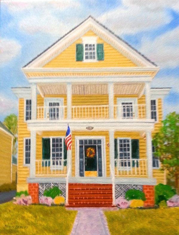 Custom Painting of Yellow House with Flag