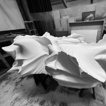 Organic sculpture prototype, carved and prepared for fiberglass work, by David Kujda.