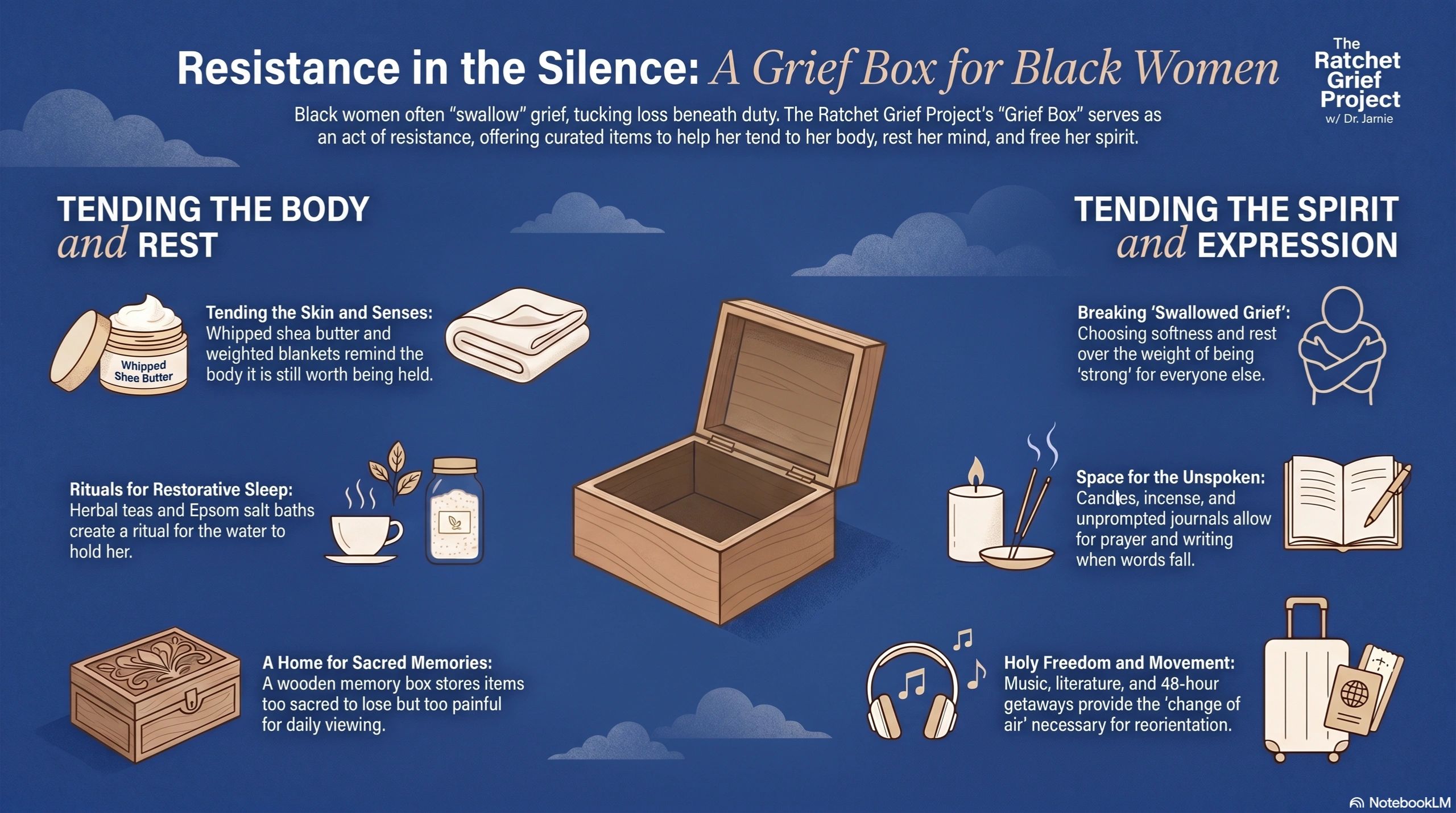 Grief Box for Black Women supports body, rest, spirit, and expression during grief.