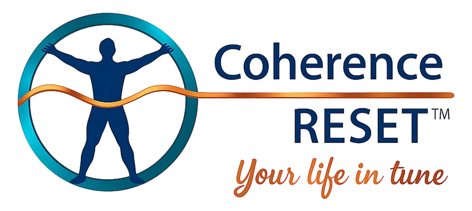 Logo of Coherence Reset with a human figure and slogan.