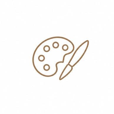 Minimalist icons of a branch, painting palette, group of people, and a heart mug.
