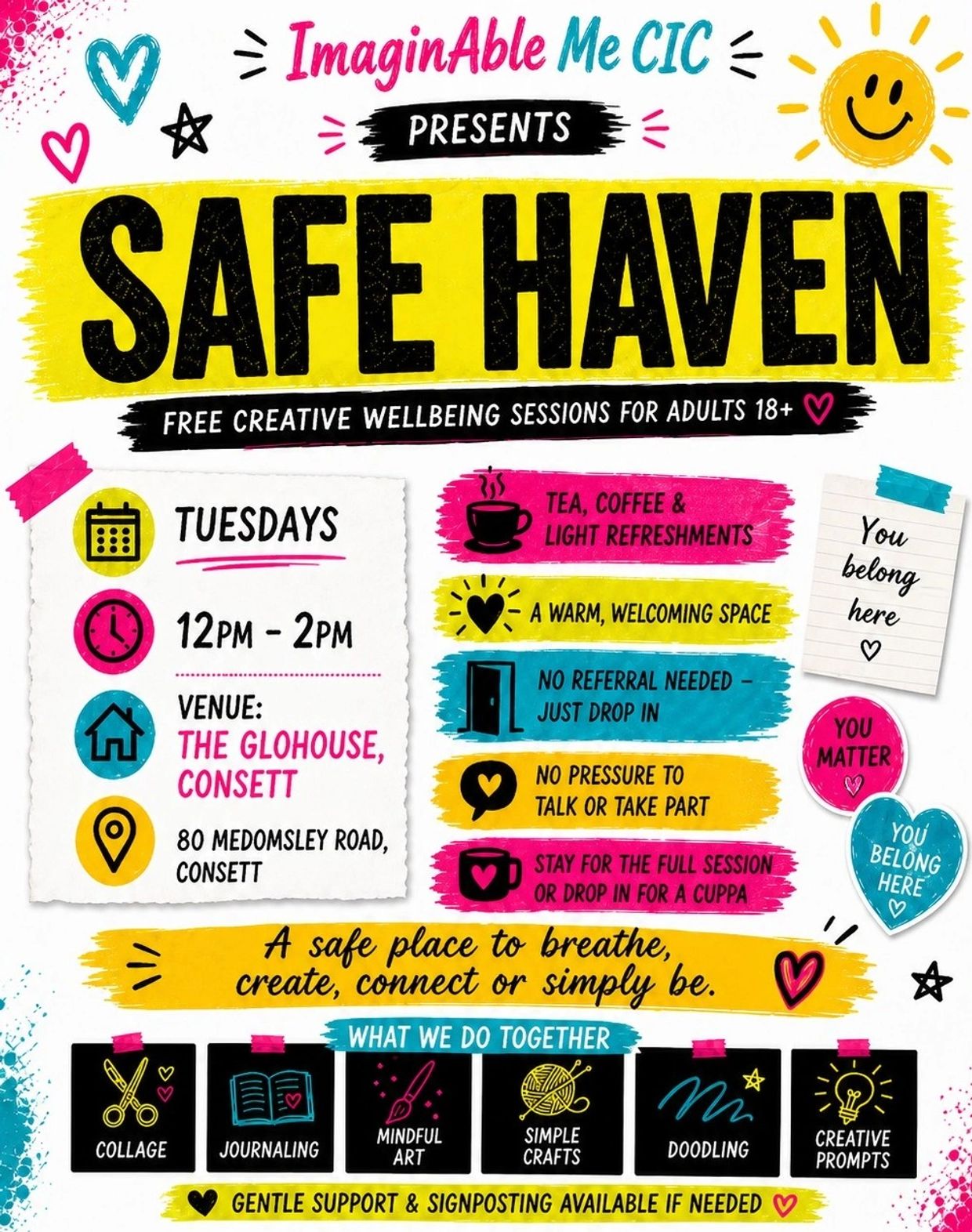 Safe Haven offers free creative wellbeing sessions for adults every Tuesday in Consett.
