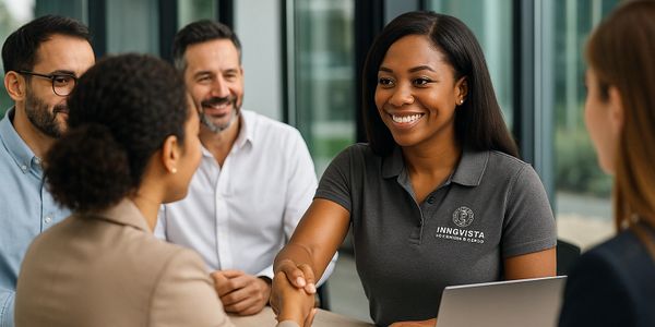 Two women shaking hands during a friendly business meeting.