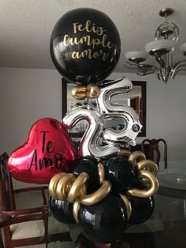25 years birthday balloon decoration in red and black