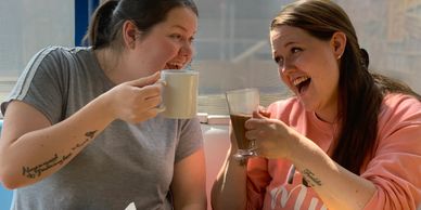 Parents enjoy hot chocolate and coffee while the children play in the soft play