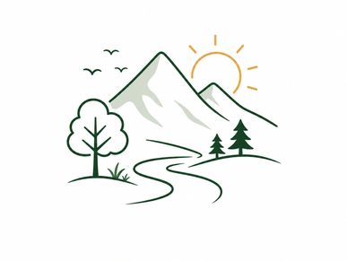 Minimalist mountain landscape drawing.