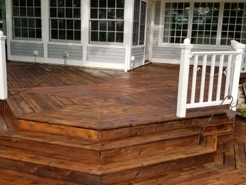 After picture of a wood deck that we cleaned, stripped previous stain, and applied new stain 