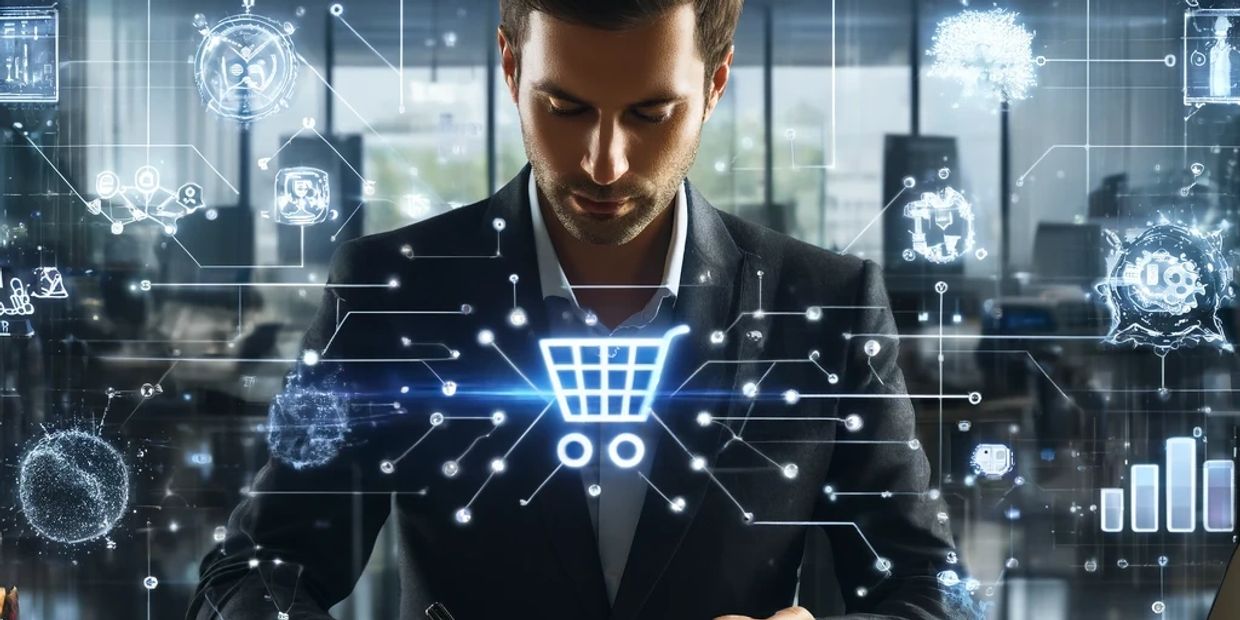 Professional developing AI strategy for consumer industry, highlighting innovation and growth.