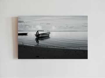 Fisherman in Mauritius. Black and white for fisherman in Mauritius. Canvas printing.