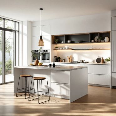Modern kitchen with hardwood floors