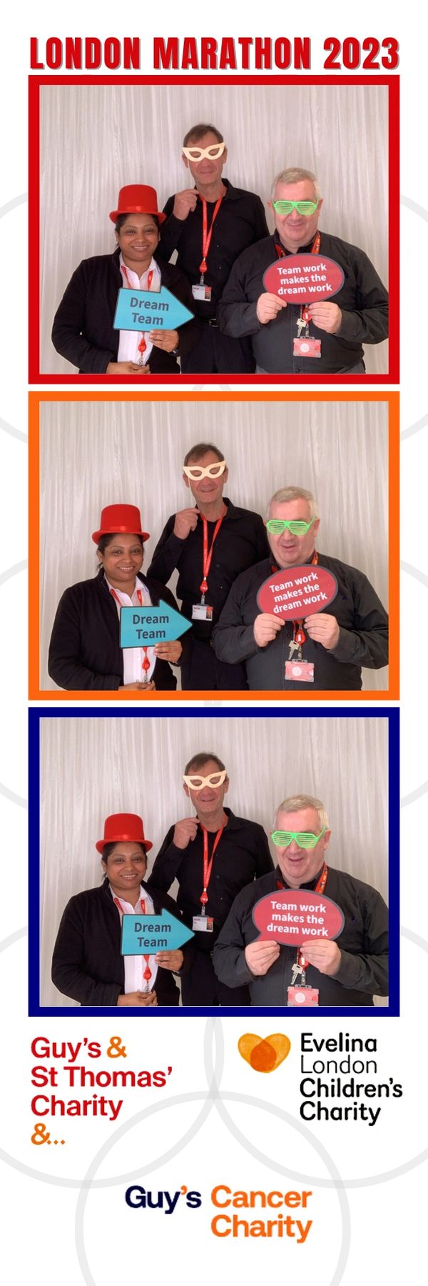 corporate  photo booth strip with 3 people posing