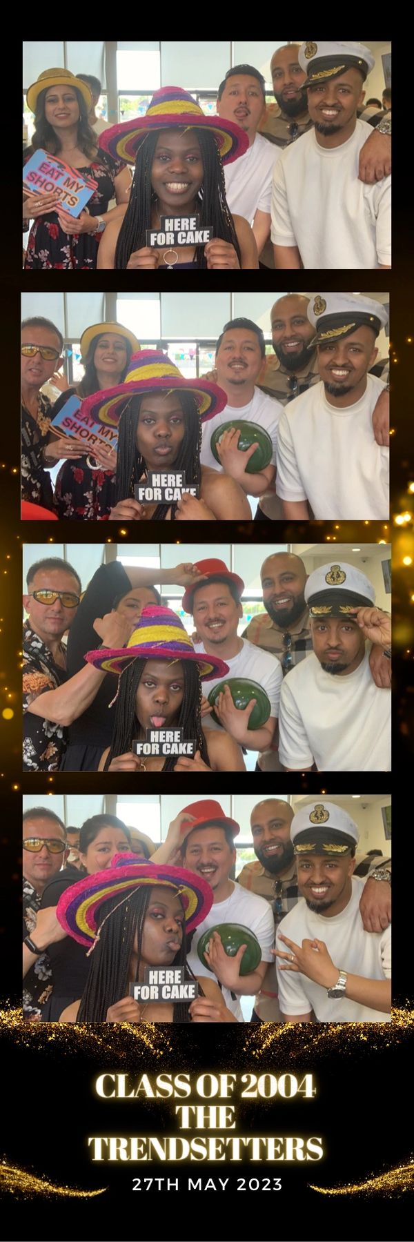 party photo booth strip with a big group of  people posing
