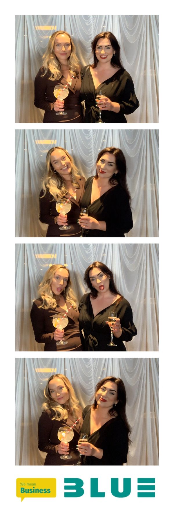 white corporate photo booth strip with a group of people posing