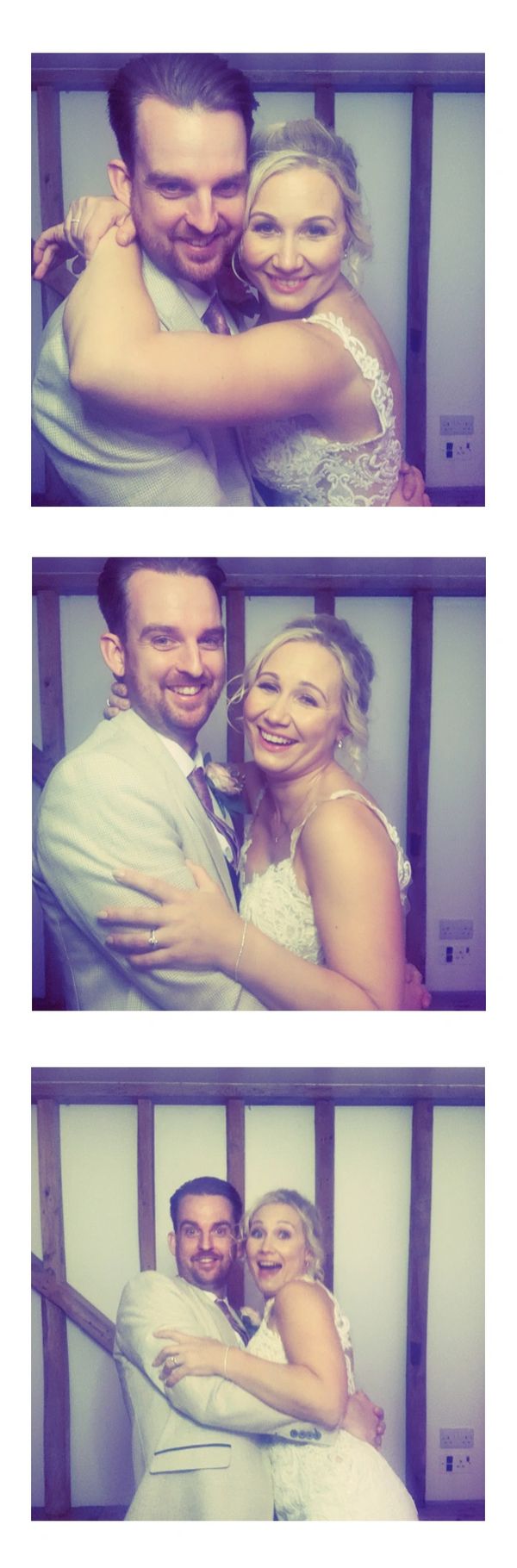 white photo booth strip with a group of couple posing