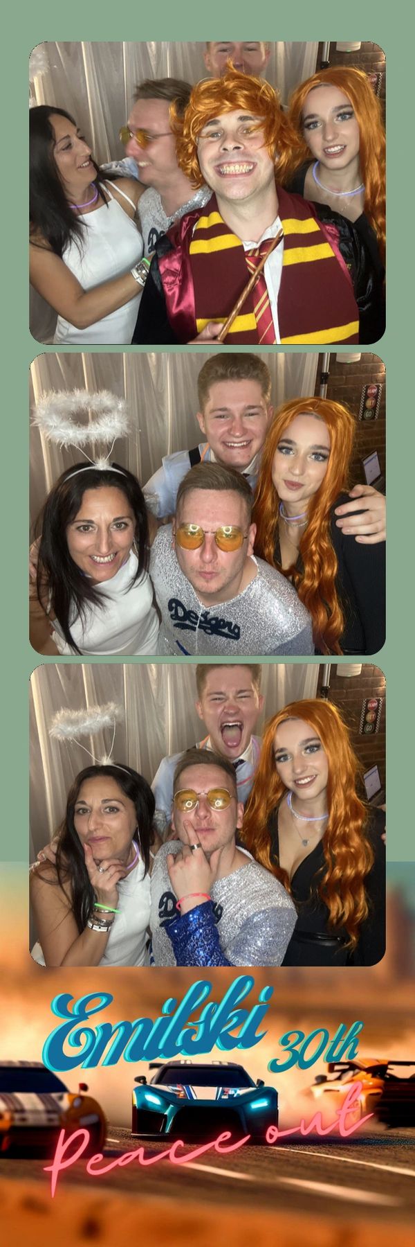 360 photo booth strip with a group of people posing