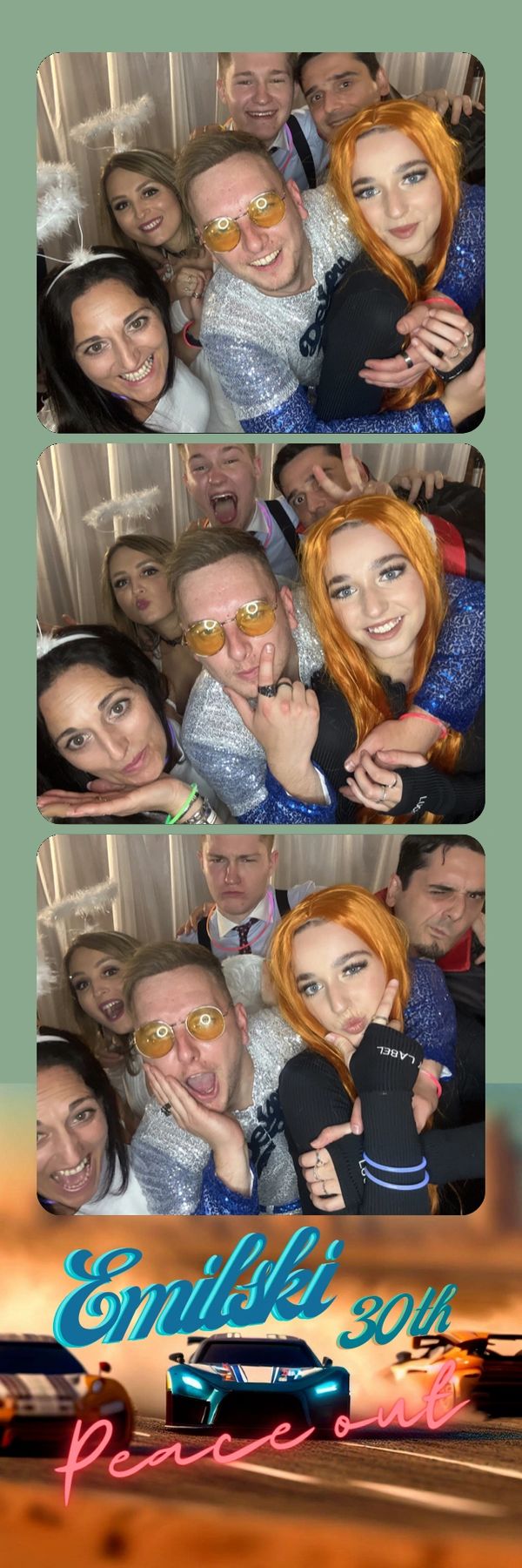 360 photo booth strip with a group of people posing in fancy dress
