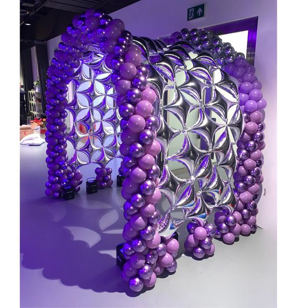 purple and chrome balloon tunnel hire   london