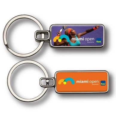 Contemporary key tags come with a full color imprint with Gel dome, lustrous nickel finish with spli