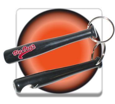 Baseball Bat Bottle Opener. Black baseball bat bottle opener with keyring