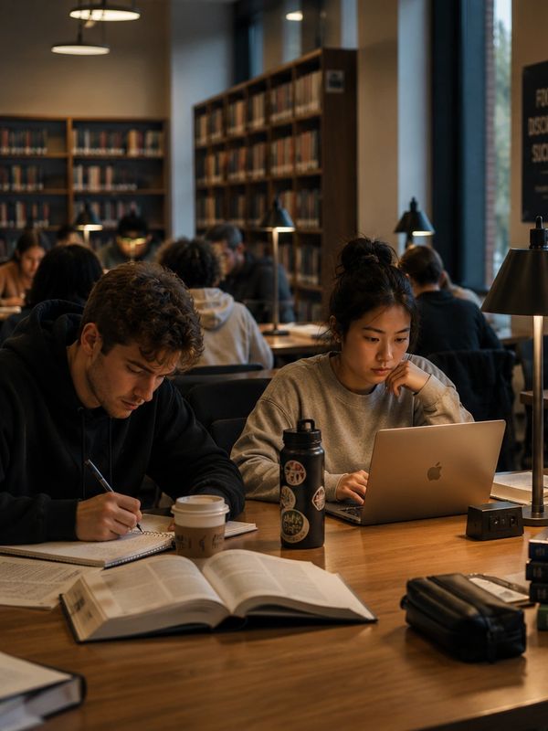 Students studying quietly in a library's quiet zone.