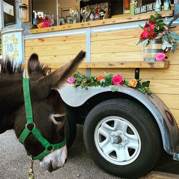 Horse trailer bar, donkey, mobile bar, Atlanta ga, milton lewellan farms wedding and event venue