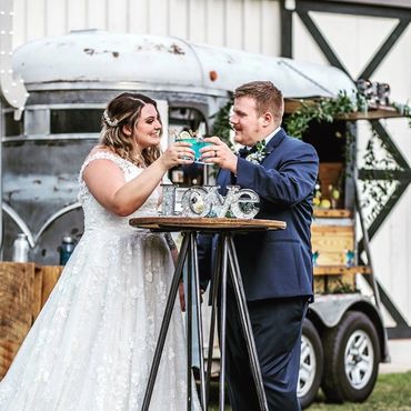 The rolling bar mobile horse trailer bar barn at Tatum acres wedding venue Atlanta ga ball ground