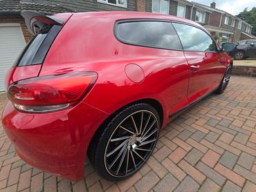 Rear 3/4 of red Volkswagen Scirocco polished and detailed by AM Auto Aesthetics