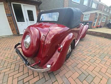 Rear 3/4 of red Alvis TA14 polished and detailed by AM Auto Aesthetics