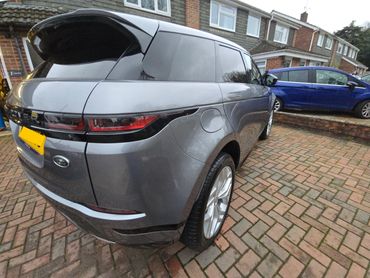 Rear 3/4 of grey Range Rover Evoque polished and detailed by AM Auto Aesthetics