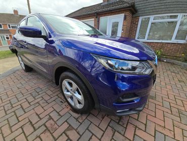 Front 3/4 of purple Nissan Qashqai with restored shine after valet by AM Auto Aesthetics
