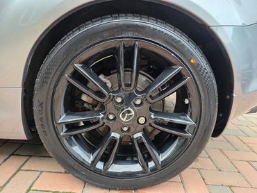 Rear wheel and caliper of silver Mazda MX5 cleaned by AM Auto Aesthetics