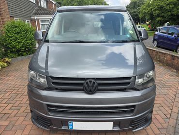 Front of grey VW Camper Van showing gloss after polish by AM Auto Aesthetics