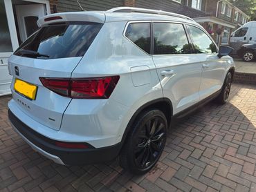 Rear 3/4 of white Seat Ateca polished and detailed by AM Auto Aesthetics