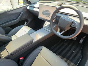 Interior of Tesla Model Y from driver’s view after interior valet