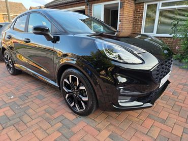 Front 3/4 of Ford Puma with restored shine after valet by AM Auto Aesthetics