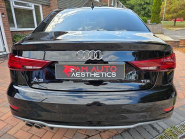 Rear of Audi A3 with boot gloss and clean exhaust finish