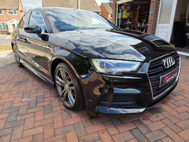 Front 3/4 of Audi A3 with restored shine after valet by AM Auto Aesthetics