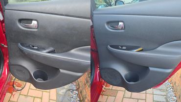 Side by side before and after images passenger door interior