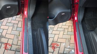 Side by side before and after images passenger door sill