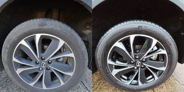 Side by side before and after image of the wheel