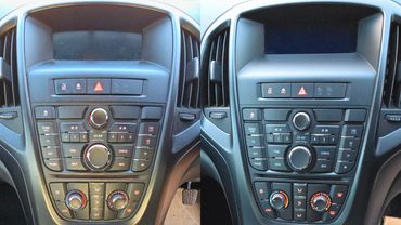 Side by Side before and after image of centre console interior vauxhall astra