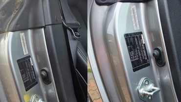 Side by side before and after images of the drivers side door jambs