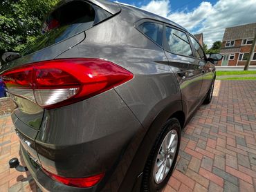 Rear 3/4 of grey Hyundai Tuscon polished and detailed by AM Auto Aesthetics