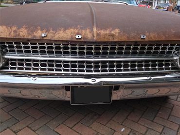 Front of Ford Fairlane 500 showing bumper gloss after polish by AM Auto Aesthetics