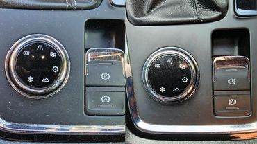 Interior console buttons side by side before and after image