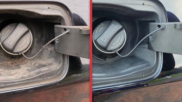 Side by side before and after fuel filler after Revive treatment by AM Auto Aesthetics