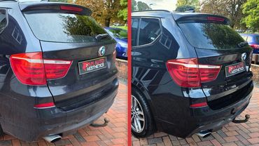 Side by side before and after rear quarter after Revive treatment by AM Auto Aesthetics