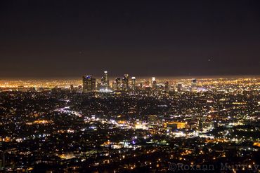 Los Angeles cityscape at night.
